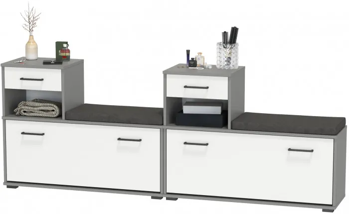 Лира ГК 2-0714+2-0714графбел Тумба под обувь, цвет графит/белый, ШхГхВ 200х33х75,5 см., универсальная сборка