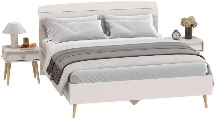 Афина Спальня Кровать 1600 + Две тумбы, цвет кашемир серый, ШхГхВ 164,6х210,2х95,6 + 2х45х37х45 см., сп.м. 1600х2000 мм., б/м, основание есть