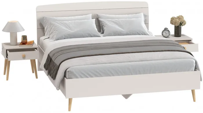 Афина Спальня Кровать 1600 + Две тумбы, цвет кашемир серый, ШхГхВ 164,6х210,2х95,6 + 2х45х37х45 см., сп.м. 1600х2000 мм., б/м, основание есть