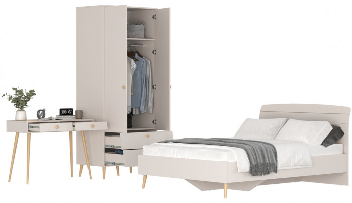 Афина Спальня 07-1400, цвет кашемир серый, сп.м. 1400х2000 мм., б/м, основание есть - фанера