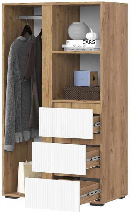 Хелен ШК 03 Шкаф (0,802х1,414х0,460) белый супермат, белый/дуб крафт золото