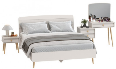 Афина Спальня Кровать 1600 + Трюмо + Тумба, цвет кашемир серый, ШхГхВ 164,6х210,2х95,6 + 105х38,6х129 + 45х37х45 см., 1600х2000 мм., б/м, осн. есть