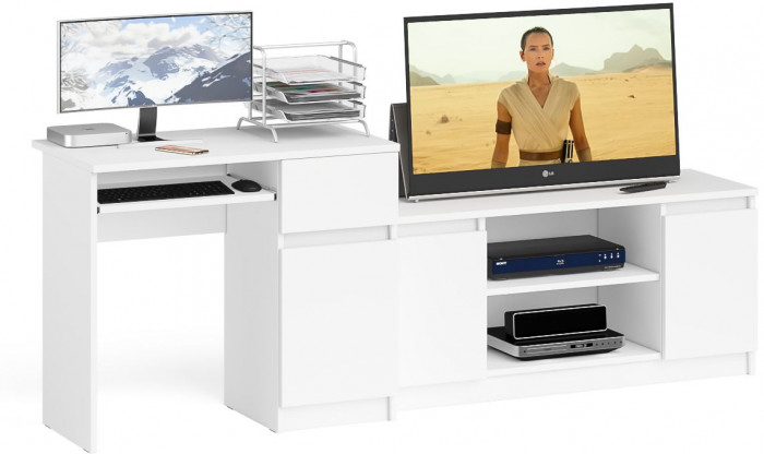 Мори компьютерный стол МС-1 правый + Тумба МТВ1200.1, белый