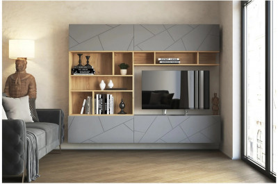 Модульная гостиная Гранж, композиция 1 (Серый шифер/Крафт золотой / Графит софт)