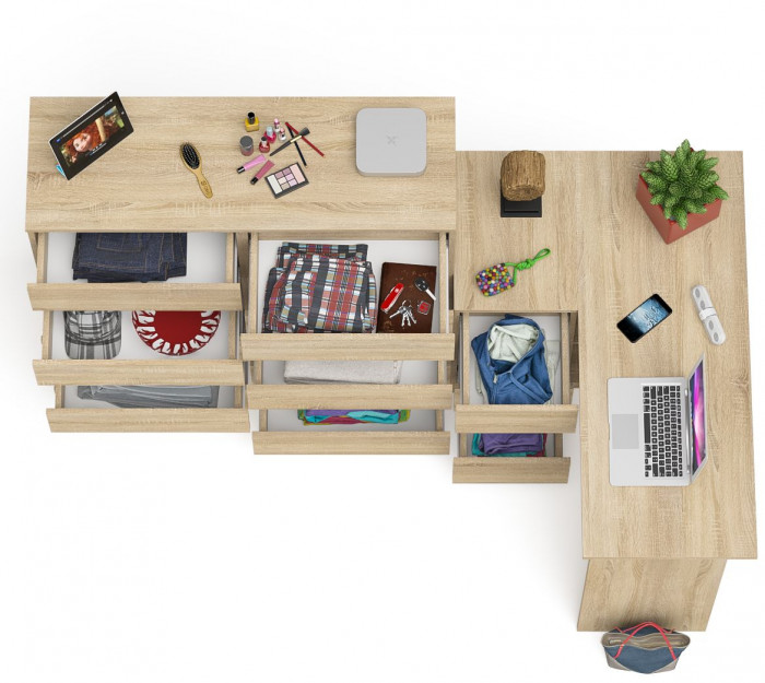 Мори компьютерный стол МС-16 левый + Комод МК1200.10, дуб сонома