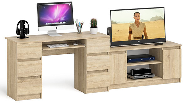 Мори компьютерный стол МС-2 + Тумба МТВ1200.1, дуб сонома