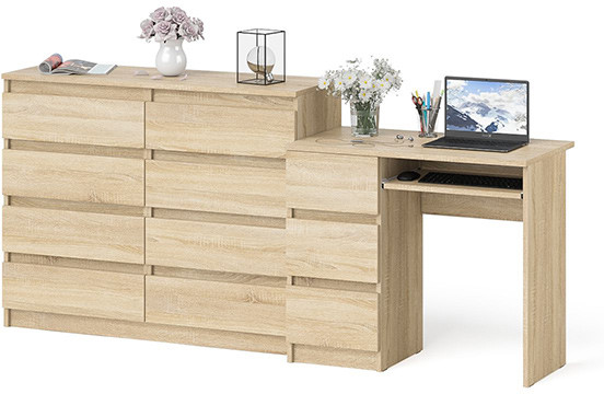 Мори компьютерный стол МС-6 левый + Комод МК1200.8, дуб сонома