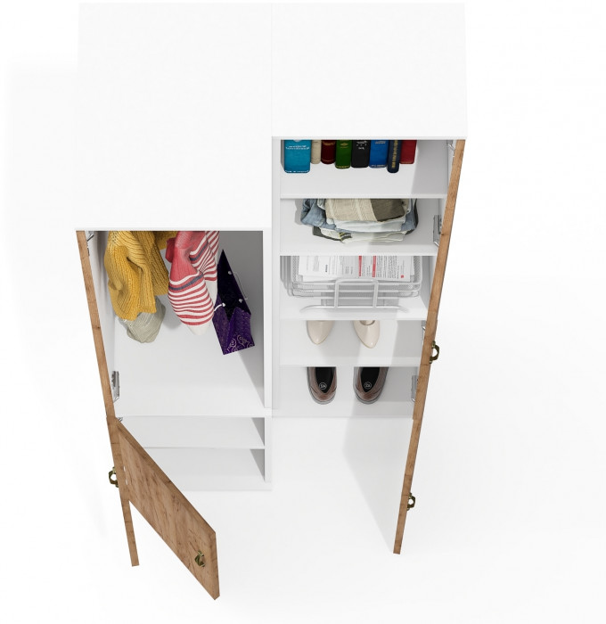 Лидер-8 Модуль Пенал + Пенал МД 23Б, цвет белый шагрень/крафт золото, ШхГхВ 80х50х190 см., универсальная сборка