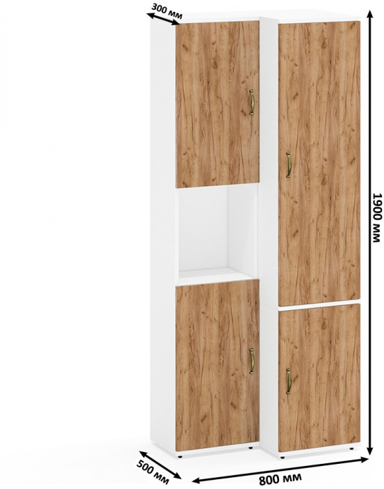 Лидер-8 Модуль Пенал + Пенал МД 23Б, цвет белый шагрень/крафт золото, ШхГхВ 80х50х190 см., универсальная сборка