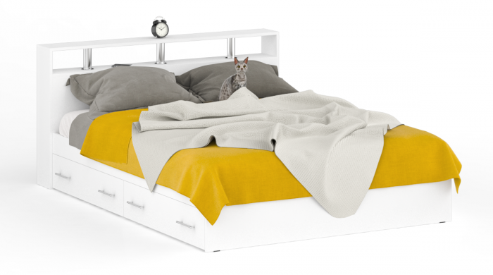 Камелия Кровать с ящиками 1600, цвет белый, ШхГхВ 163,5х217х78,2 см., сп.м. 1600х2000 мм., без матраса, основание есть