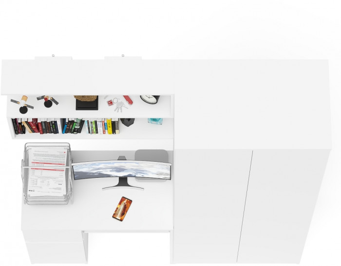 Мори Стол компьютерный МС-1 левый + Шкаф МШ800.1 + Полка 900, цвет белый, ШхГхВ 170,4х50,4х209,6 см., НЕ универсальная сборка