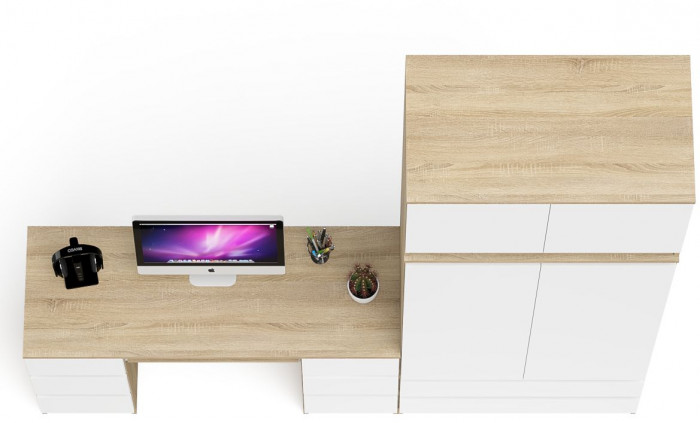 Мори компьютерный стол МС-2 + Шкаф МШ900.1 + Антресоль МА900.1, дуб сонома/белый