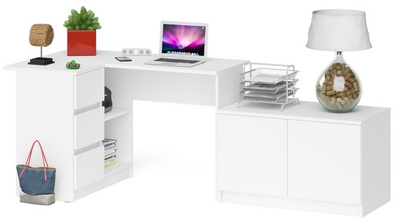 Мори Стол компьютерный МС-16 левый + Тумба МА900.1, цвет белый, ШхГхВ 214,8х84,9х76,6 см., выдвижные ящики слева, НЕ универсальная сборка