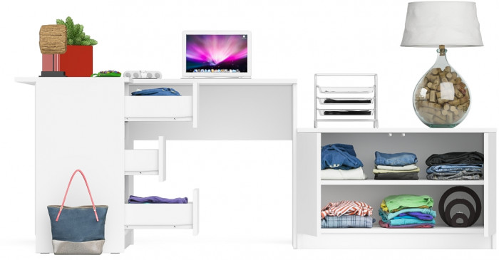 Мори Стол компьютерный МС-16 левый + Тумба МА900.1, цвет белый, ШхГхВ 214,8х84,9х76,6 см., выдвижные ящики слева, НЕ универсальная сборка