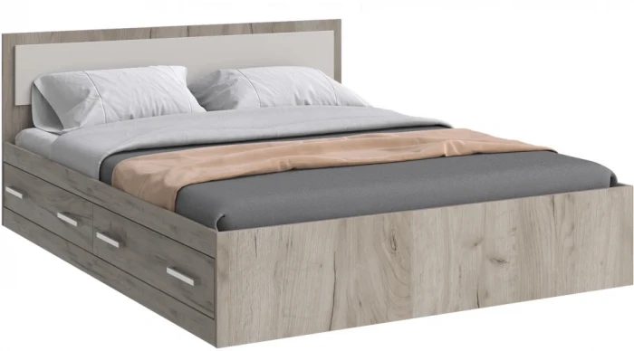 Кровать 1,6м с ящиками Фиеста NEW, Крафт серый/Кашемир