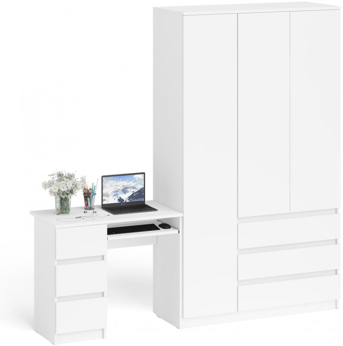 Мори Стол компьютерный МС-6 левый + Шкаф МШ1200.1, цвет белый, ШхГхВ 210,4х50,4х209,6 см., выдвижные ящики слева, НЕ универсальная сборка