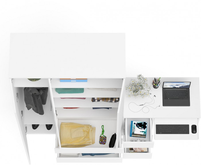 Мори Стол компьютерный МС-6 левый + Шкаф МШ1200.1, цвет белый, ШхГхВ 210,4х50,4х209,6 см., выдвижные ящики слева, НЕ универсальная сборка