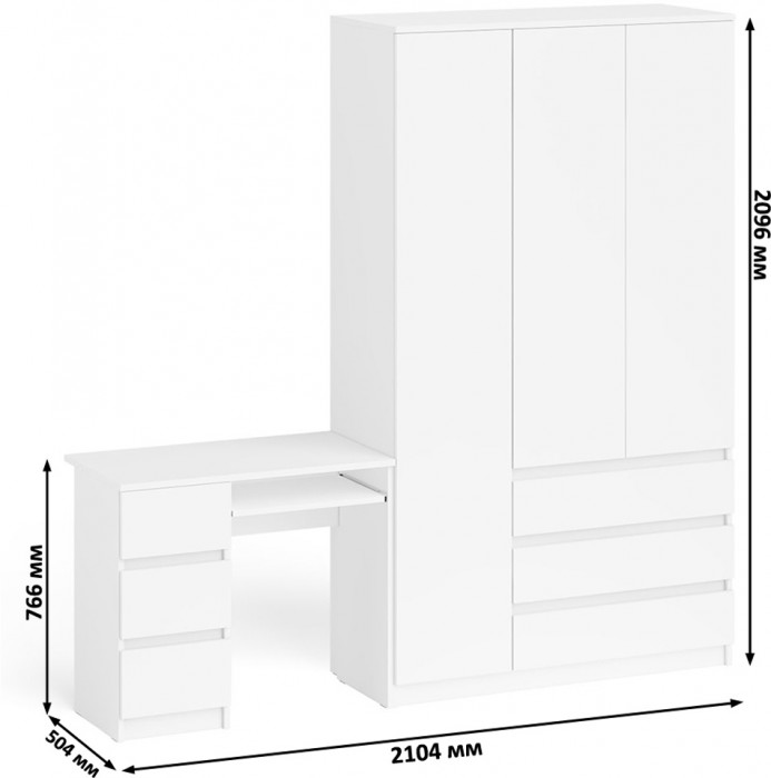 Мори Стол компьютерный МС-6 левый + Шкаф МШ1200.1, цвет белый, ШхГхВ 210,4х50,4х209,6 см., выдвижные ящики слева, НЕ универсальная сборка