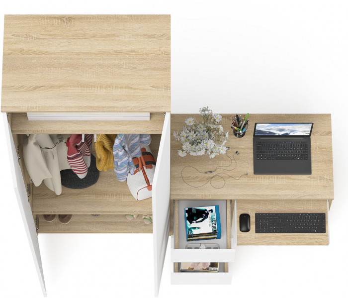 Мори компьютерный стол МС-6 левый + Шкаф МШ800.1, дуб сонома/белый