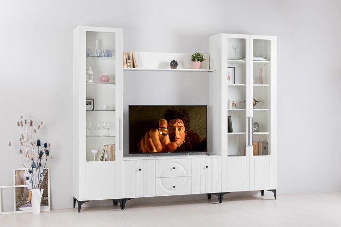 Валенсия Гостиная 13.217 Шкаф, ЛДСП белый шагрень/МДФ белый шагрень