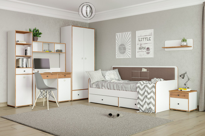 Вуди 13.138 Шкаф для одежды, белый премиум/дуб крафт золотой