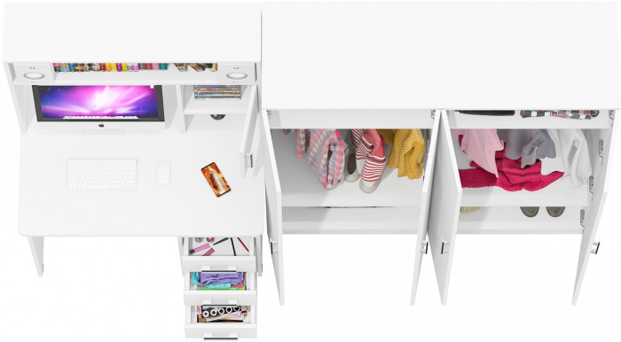 С-МД-СК9 Компоновка № 01, цвет белый шагрень, ШхГхВ 242х70х160 см., НЕ универсальная сборка