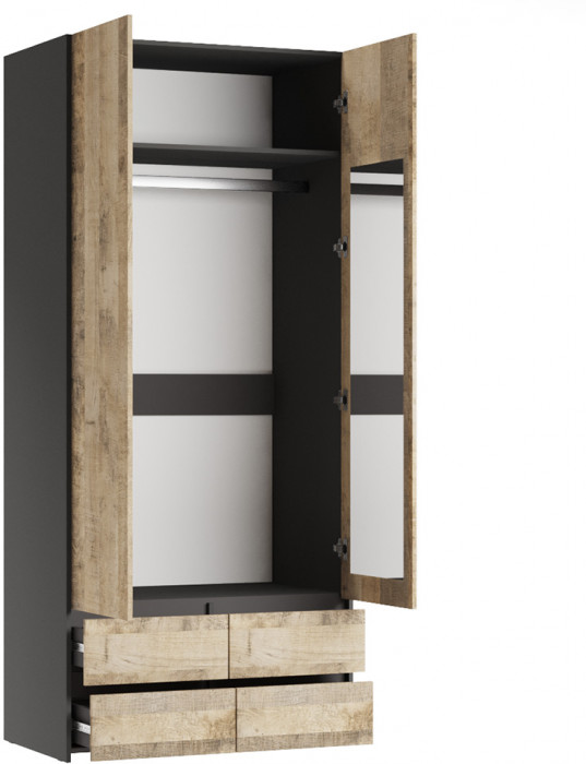 Шкаф двухстворчатый Денвер, Графит, Дуб гранж песочный