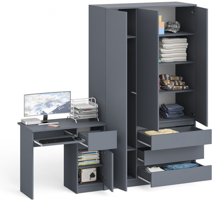 Мори Стол компьютерный МС-1 правый + Шкаф МШ1200.1, цвет графит, ШхГхВ 210,4х50,4х209,6 см., выдвижной ящик справа, НЕ универсальная сборка