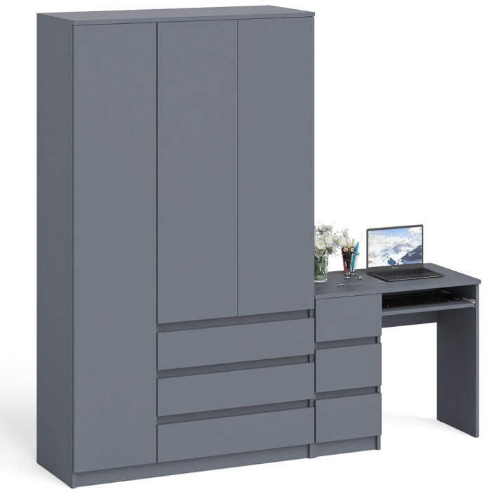 Мори Стол компьютерный МС-6 левый + Шкаф МШ1200.1, цвет графит, ШхГхВ 210,4х50,4х209,6 см., выдвижные ящики слева, НЕ универсальная сборка