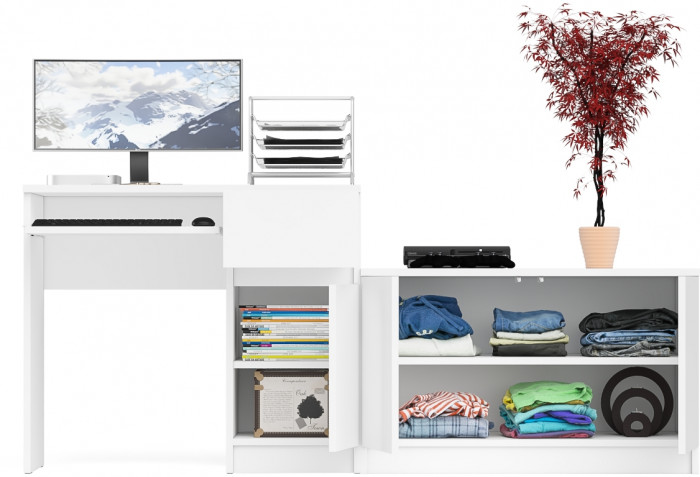 Мори компьютерный стол МС-1 правый + Тумба МА900.1, белый