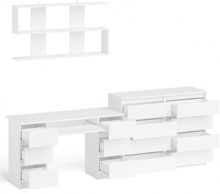 Мори компьютерный стол МС-2 + Комод МК1200.8 + Полка 1200, белый