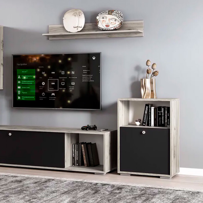 мс для гостиной Нанси ТБ-500 дуб крафт серый/софт черный