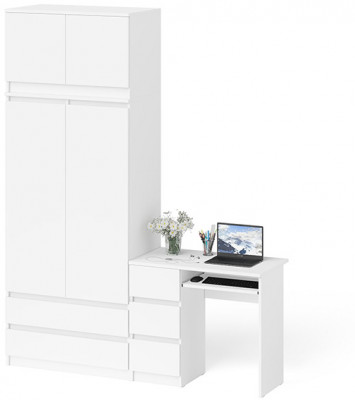 Мори компьютерный стол МС-6 левый + Шкаф МШ900.1 + Антресоль МА900.1, белый