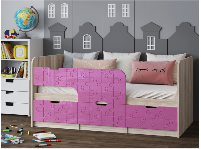 Детская кровать Юниор-9, 80х160 (Латте глянец, Ясень шимо светлый)