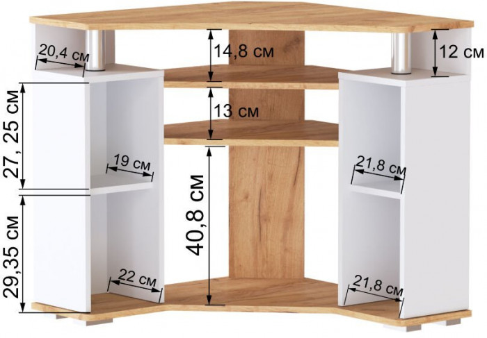 Угловая Тумба ТВ 044(2у), крафт золотой/белый