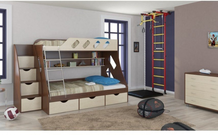 Детская двухъярусная кровать Дельта 20.01+23.02+25 (Розовый, Белый)