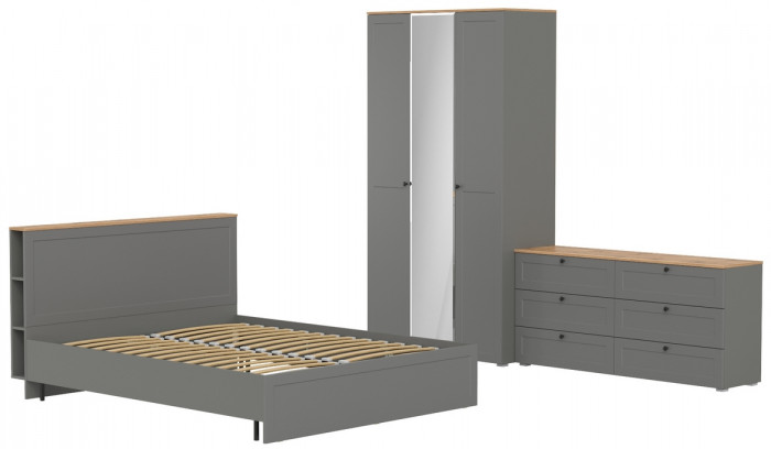 Остин 11.53 Кровать + ортопед + 13.336.03 Шкаф для одежды + 16.240 Комод, серый графит/дуб крафт золотой