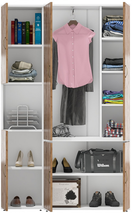 Лидер-8 Модуль Пенал + Шкаф МД 20Б, цвет белый шагрень/крафт золото, ШхГхВ 120х37,5х190 см., НЕ универсальная сборка