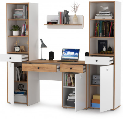 Вуди Компоновка № 08, цвет белый премиум/дуб крафт золотой, ШхГхВ 200х52,7х180,3 см., универсальная сборка