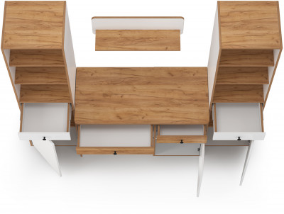 Вуди Компоновка № 08, цвет белый премиум/дуб крафт золотой, ШхГхВ 200х52,7х180,3 см., универсальная сборка