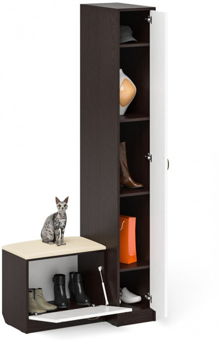 Прихожая П-6 Компоновка № 39, цвет венге/фасады МДФ белое дерево фрезеровка прованс, ШхГхВ 90х50х210 см., универсальная сборка