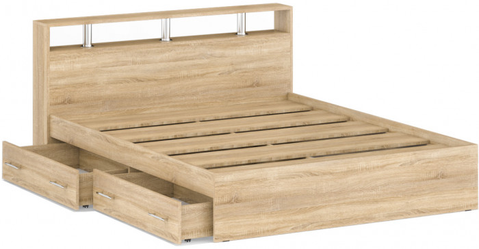 Камелия Кровать с ящиками 1600, цвет дуб сонома, ШхГхВ 163,5х217х78,2 см., сп.м. 1600х2000 мм., без матраса, основание есть