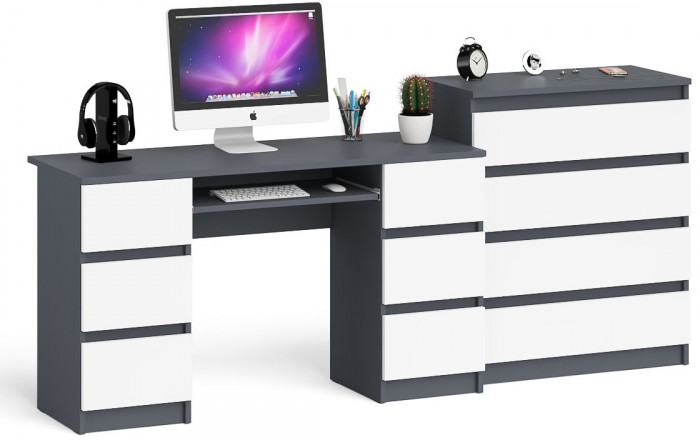 Мори компьютерный стол МС-2 + Комод МК800.4, графит/белый