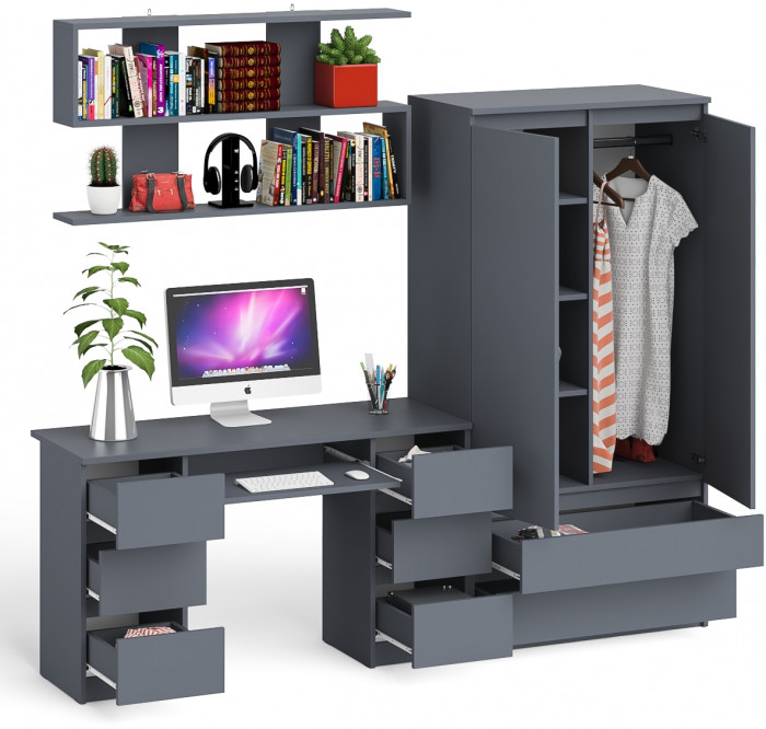 Мори компьютерный стол МС-2 + Шкаф МШ900.1 + Полка 1200, графит