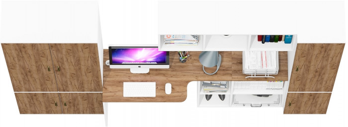 Лидер-8 Шкаф МД 20Б + Стол + Полка + Пенал 21Б, цвет белый шагрень/крафт золото, ШхГхВ 285х50/37,5х75/190 или 195х120х75/190 см., НЕ ун.сб.