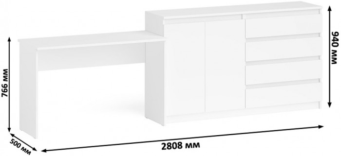 Мори письменный стол МСП1200.1 + Комод МК1600.1, белый