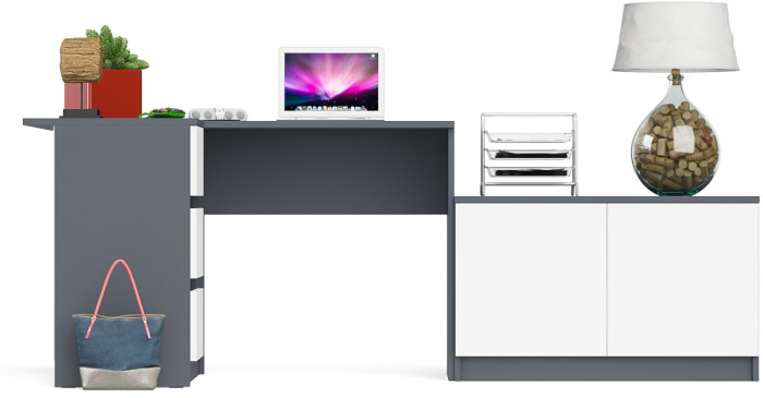 Мори Стол компьютерный МС-16 левый + Тумба МА900.1, цвет графит/белый, ШхГхВ 214,8х84,9х76,6 см., выдвижные ящики слева, НЕ универсальная сборка