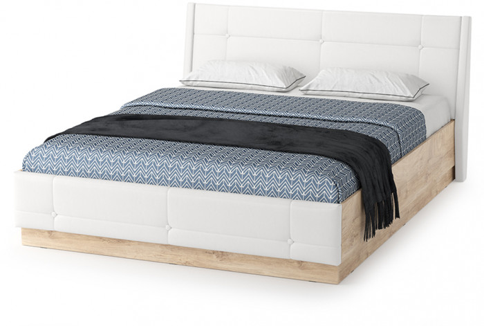 Муссон Кровать 11.28 + подъёмный ортопед + Комод 13.97, цвет белый/дуб эндгрейн элегантный/кожзам белый, сп. м. 1600х2000 мм., б/м