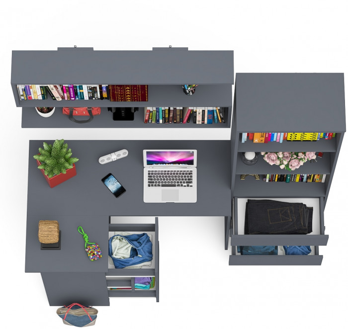 Мори компьютерный стол МС-16 левый + Стеллаж МСТ600.3 + Полка 1200, графит