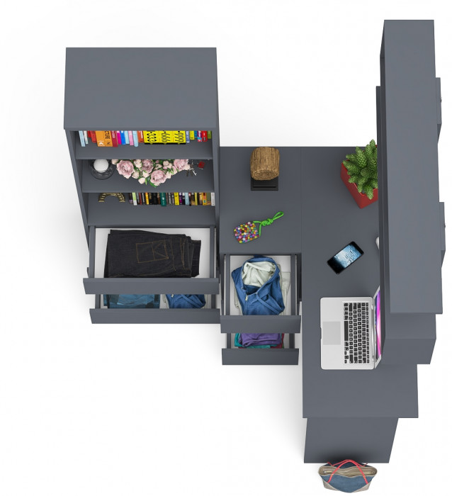 Мори компьютерный стол МС-16 левый + Стеллаж МСТ600.3 + Полка 1200, графит